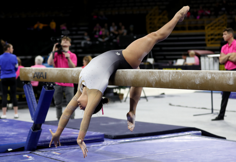IowaÕs Allie Gilchrist competes on the beam against Ball State and Air Force Saturday, January 11, 2020 at Carver-Hawkeye Arena. (Brian Ray/hawkeyesports.com)