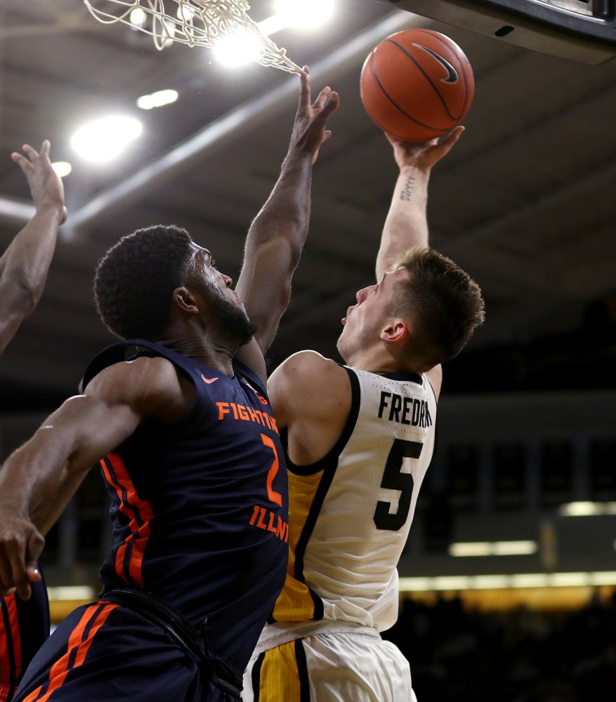 Iowa Hawkeyes guard CJ Fredrick (5) against the Illinois Fighting Illini Sunday, February 2, 2020 at Carver-Hawkeye Arena. (Brian Ray/hawkeyesports.com)
