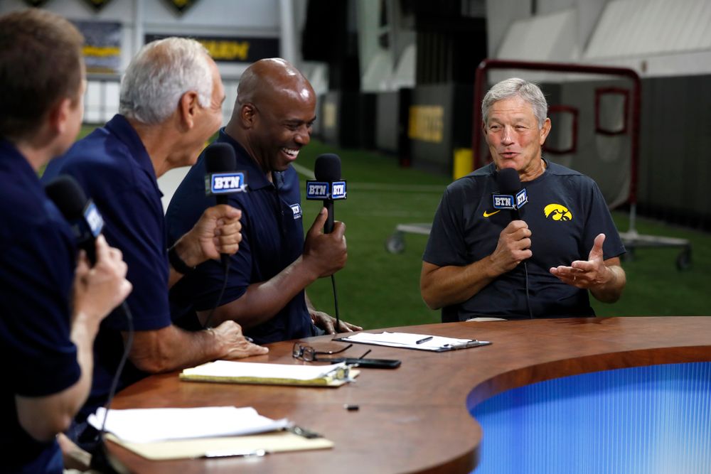 Iowa Hawkeyes head coach Kirk Ferentz on the Big Ten Network set Monday, August 20, 2018 at the Hansen Football Performance Center. (Brian Ray/hawkeyesports.com)