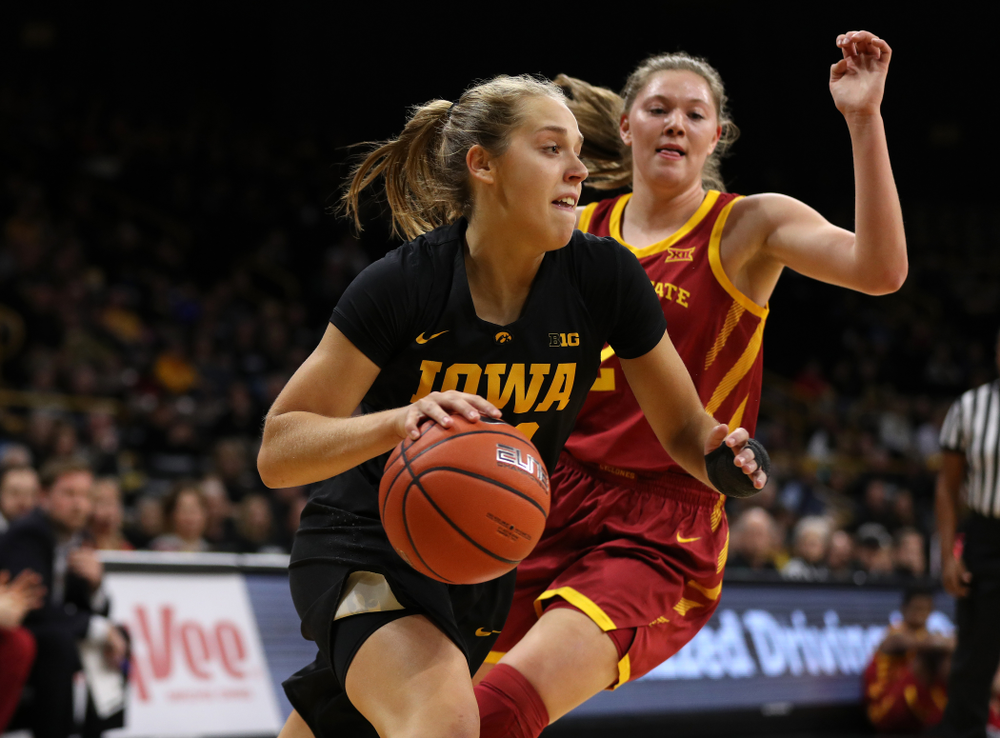 Iowa Hawkeyes guard Kathleen Doyle (22) against the Iowa State Cyclones in the Iowa Corn Cy-Hawk Series Wednesday, December 5, 2018 at Carver-Hawkeye Arena. (Brian Ray/hawkeyesports.com)