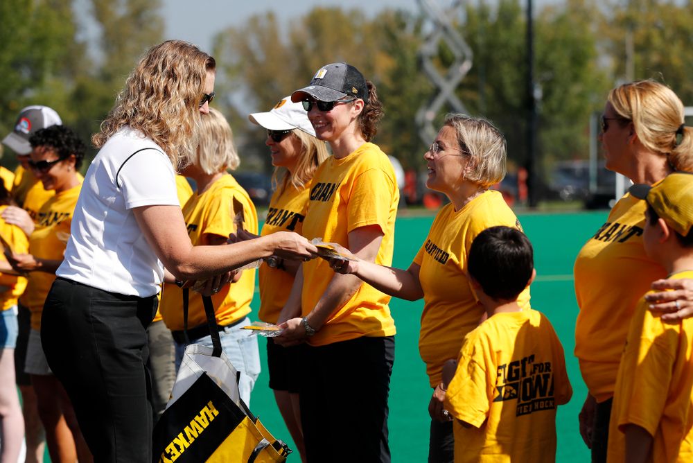 Former field hockey players receive their varsity letters before the Iowa Hawkeyes game against Indiana Sunday, September 16, 2018 at Grant Field. (Brian Ray/hawkeyesports.com)