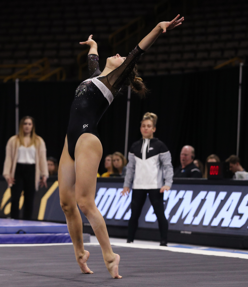 Iowa's Bridget Killian competes on the floor against the Rutgers Scarlet Knights Saturday, January 26, 2019 at Carver-Hawkeye Arena. (Brian Ray/hawkeyesports.com)