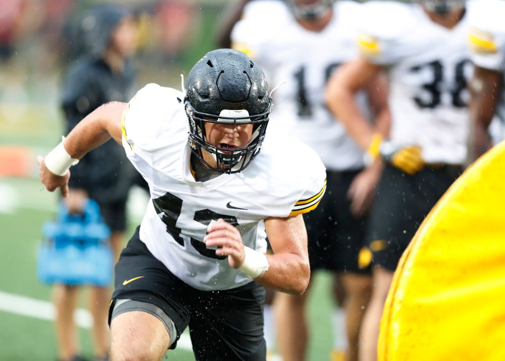 Iowa Hawkeyes linebacker Dillon Doyle (43) during camp practice No. 15 Monday, August 20, 2018 at the Hansen Football Performance Center. (Brian Ray/hawkeyesports.com)
