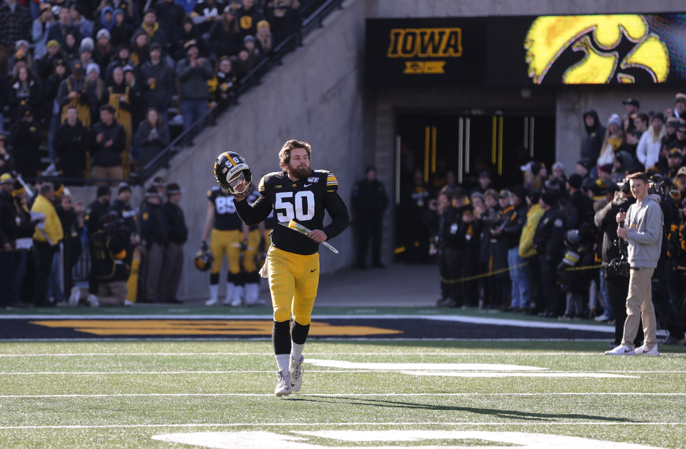 Iowa Hawkeyes long snapper Jackson Subbert (50) during Senior Day festivities before their game against the Illinois Fighting Illini Saturday, November 23, 2019 at Kinnick Stadium. (Brian Ray/hawkeyesports.com)