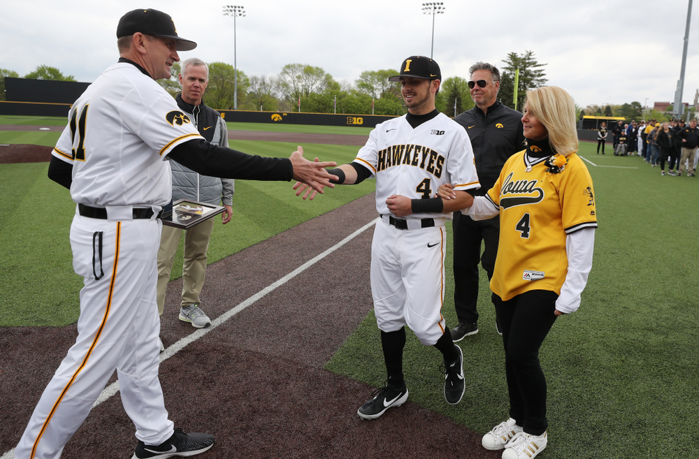 Iowa Hawkeyes infielder Mitchell Boe (4) during senior day festivities before their game against Michigan State Sunday, May 12, 2019 at Duane Banks Field. (Brian Ray/hawkeyesports.com)