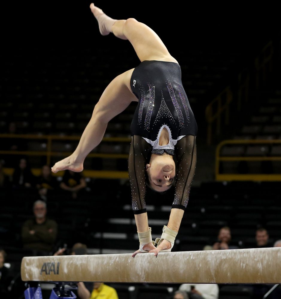 Iowa’s Allie Gilchrist competes on the beam against Michigan State Saturday, February 1, 2020 at Carver-Hawkeye Arena. (Brian Ray/hawkeyesports.com)