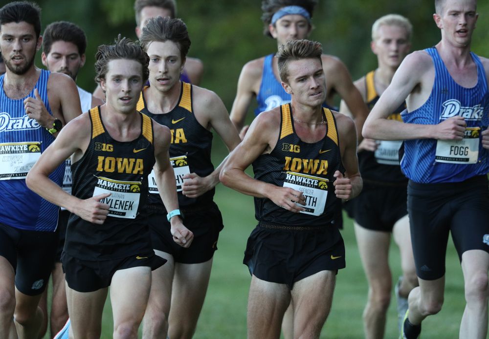 IowaÕs Nathan Mylenek, Daniel Murphy, and Spencer Smith runs in the 2019 Hawkeye Invitational Friday, September 6, 2019 at the Ashton Cross Country Course. (Brian Ray/hawkeyesports.com)