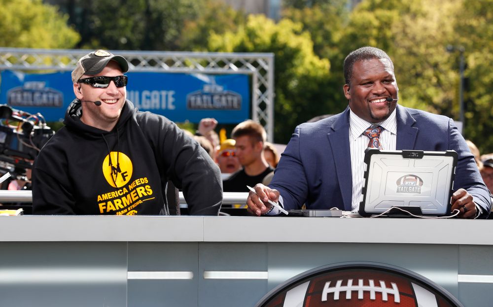 Guest picker Pat Angerer as the BTN Tailgate does a live show Saturday, September 22, 2018 at Hubbard Park on the University of Iowa Campus. (Brian Ray/hawkeyesports.com)