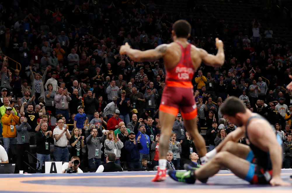 Jordan Burroughs during session three of the United World Wrestling Freestyle World Cup Sunday, April 8, 2018 at Caver-Hawkeye Arena. (Brian Ray/hawkeyesports.com)