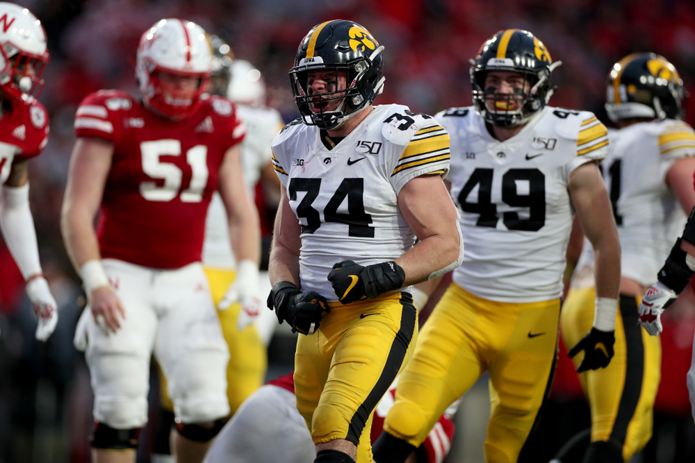 Iowa Hawkeyes linebacker Kristian Welch (34) against the Nebraska Cornhuskers Friday, November 29, 2019 at Memorial Stadium in Lincoln, Neb. (Brian Ray/hawkeyesports.com)
