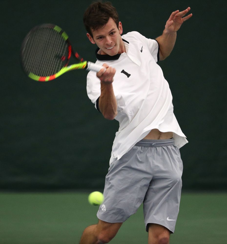 Iowa's Piotr Smietana against Western Michigan Saturday, January 19, 2019 at the Hawkeye Tennis and Recreation Complex. (Brian Ray/hawkeyesports.com)