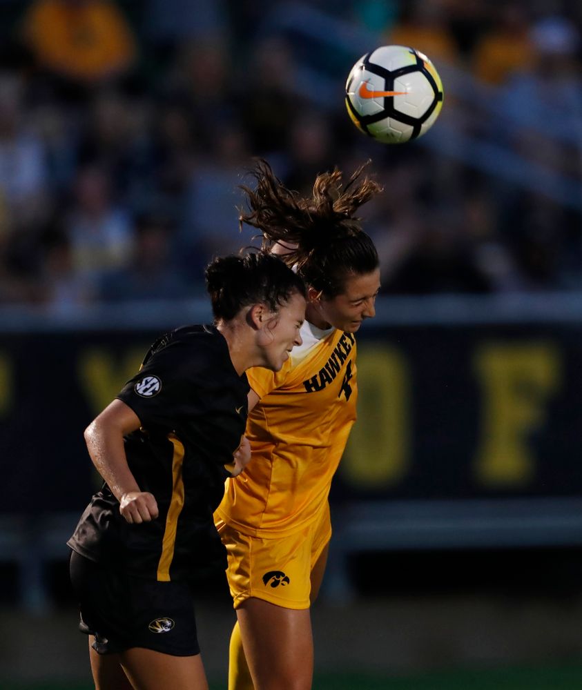 Iowa Hawkeyes Kaleigh Haus (4) against the Missouri Tigers Friday, August 17, 2018 at the Iowa Soccer Complex. (Brian Ray/hawkeyesports.com)