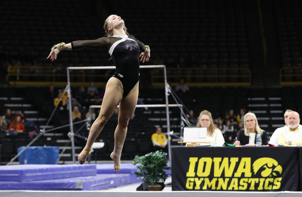 Iowa's Lauren Guerin competes on the floor against the Rutgers Scarlet Knights Saturday, January 26, 2019 at Carver-Hawkeye Arena. (Brian Ray/hawkeyesports.com)