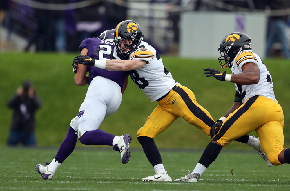 Iowa Hawkeyes defensive back Jack Koerner (28) against the Northwestern Wildcats Saturday, October 26, 2019 at Ryan Field in Evanston, Ill. (Brian Ray/hawkeyesports.com)