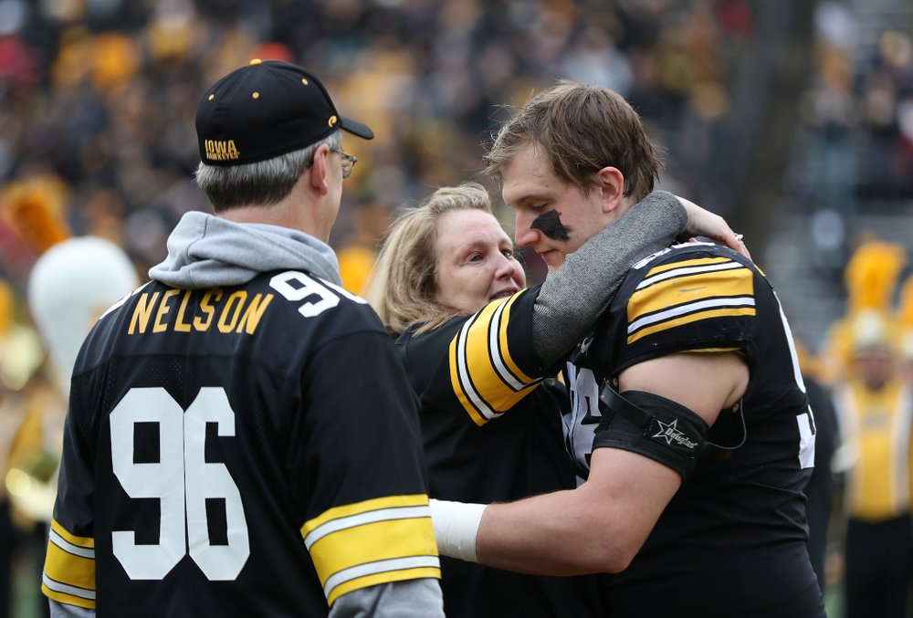 Iowa Hawkeyes defensive end Matt Nelson (96) during senior day activities before their game against the Nebraska Cornhuskers Friday, November 23, 2018 at Kinnick Stadium. (Brian Ray/hawkeyesports.com)