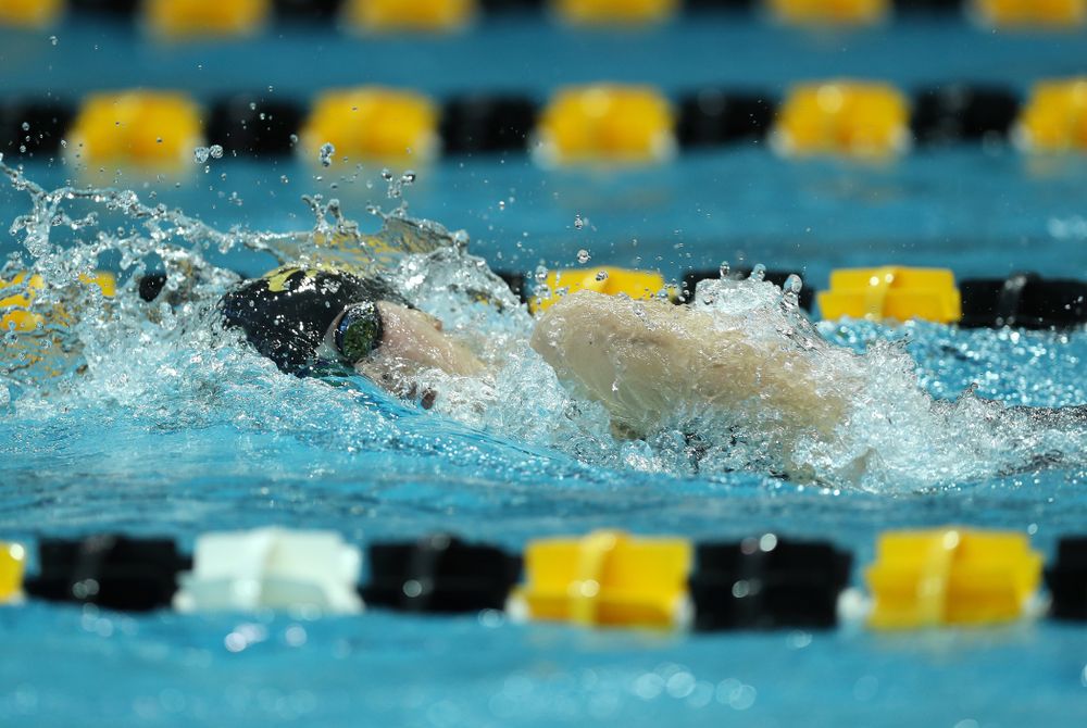 Iowa's Hannah Burvill swims the 500 Yard Freestyle Thursday, November 15, 2018 during the 2018 Hawkeye Invitational at the Campus Recreation and Wellness Center. (Brian Ray/hawkeyesports.com)