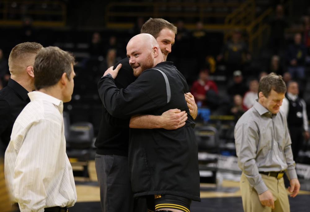 Iowa senior Sam Stoll during senior night following their meet against the Indiana Hoosiers Friday, February 15, 2019 at Carver-Hawkeye Arena. (Brian Ray/hawkeyesports.com)