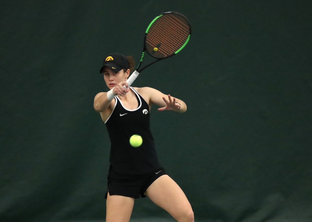 Iowa's Elise Van Heuvelen Treadwell against the Penn State Nittany Lions Sunday, February 24, 2019 at the Hawkeye Tennis and Recreation Complex. (Brian Ray/hawkeyesports.com)