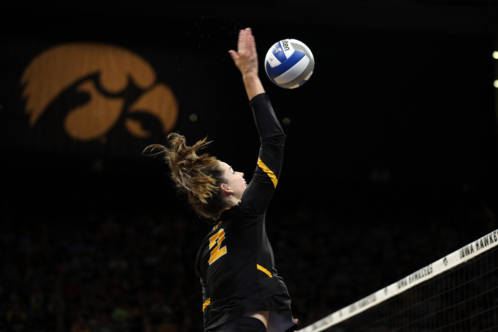 Iowa Hawkeyes setter Courtney Buzzerio (2) against the Iowa State Cyclones Saturday, September 21, 2019 at Carver-Hawkeye Arena. (Brian Ray/hawkeyesports.com)