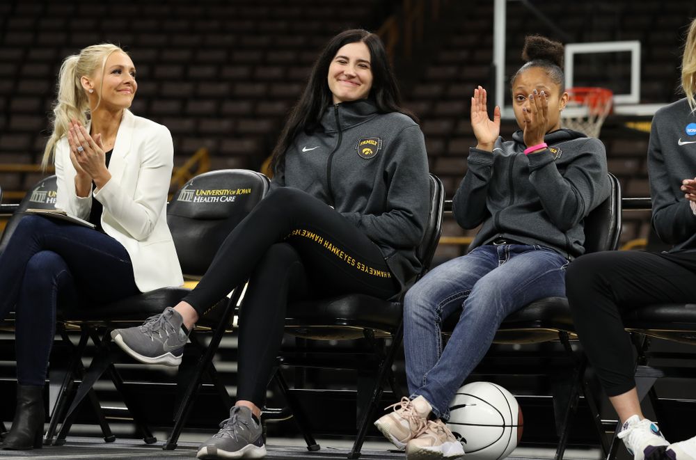 Henry B. and Patricia B. Tippie Director of Athletics Chair announces that the jersey of Iowa Hawkeyes forward Megan Gustafson (10) will be retired at a ceremony next season during the teamÕs Celebr-Eight event Wednesday, April 24, 2019 at Carver-Hawkeye Arena. (Brian Ray/hawkeyesports.com)
