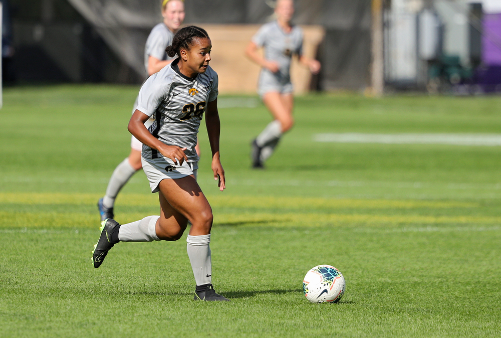 Iowa midfielder/forward Melina Hegelheimer (26) moves with the ball during the second half of their match at the Iowa Soccer Complex in Iowa City on Sunday, Sep 1, 2019. (Stephen Mally/hawkeyesports.com)