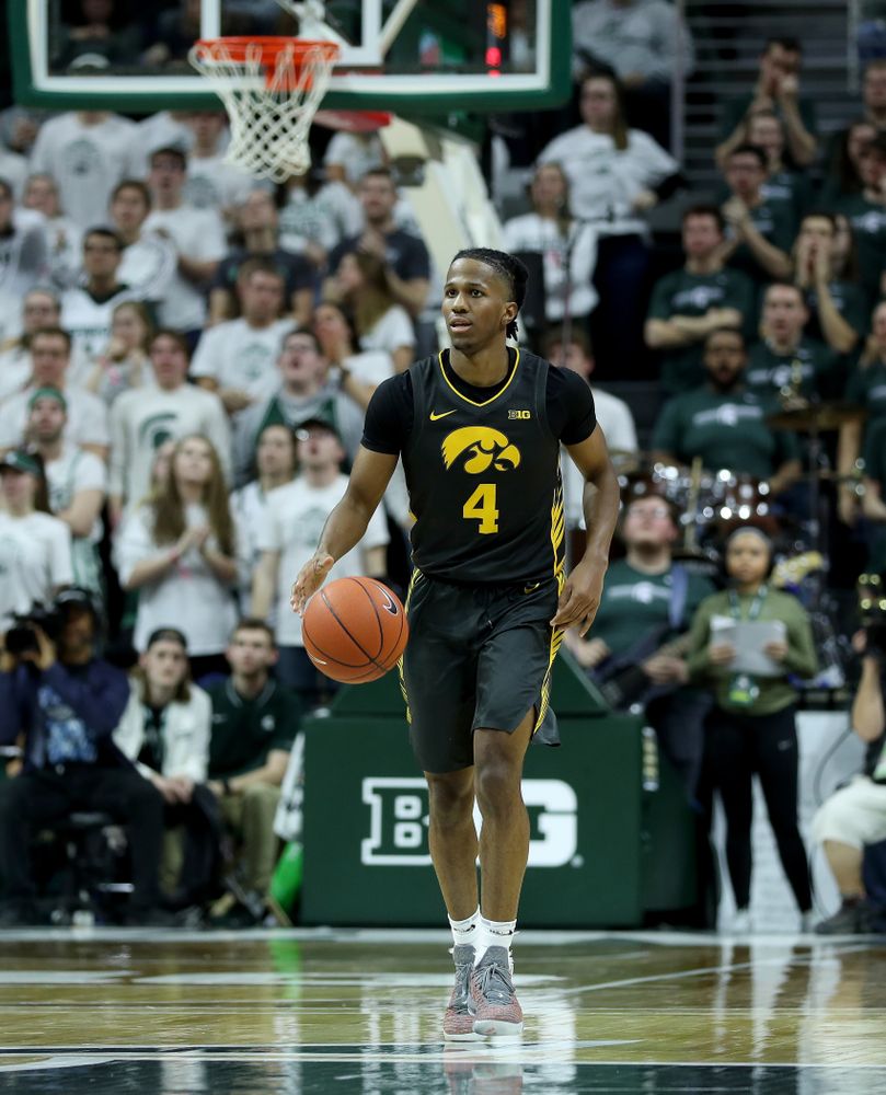 Iowa Hawkeyes guard Bakari Evelyn (4) against Michigan State Tuesday, February 25, 2020 at the Breslin Center in East Lansing, MI. (Brian Ray/hawkeyesports.com)