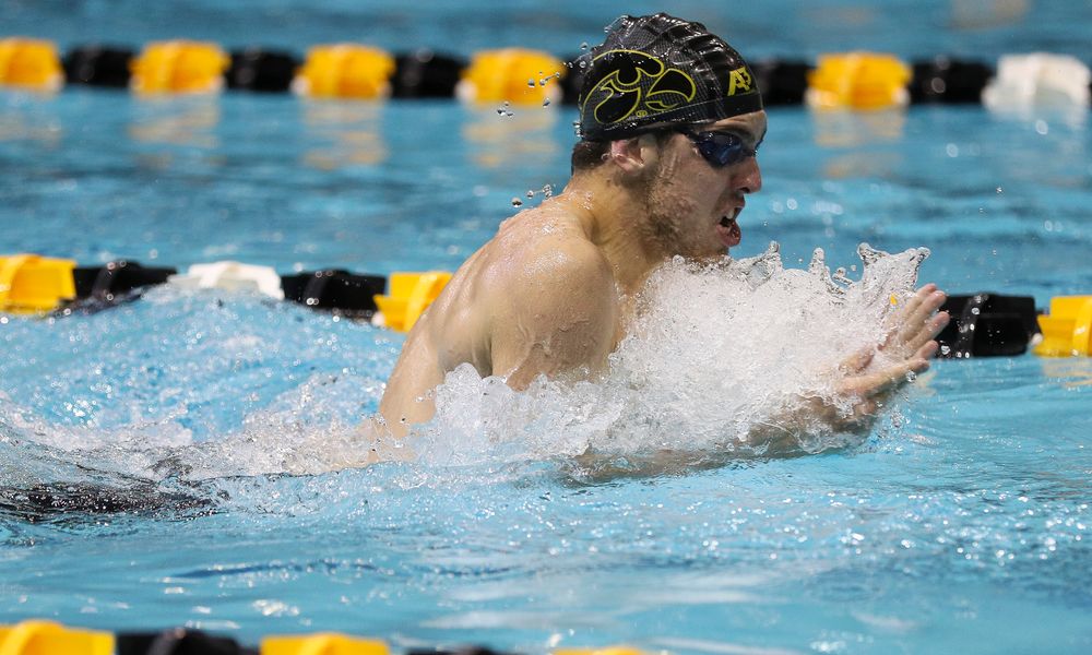 Iowa's Weston Credit competes in the 200-yard breaststroke during the third day of the Hawkeye Invitational at the Campus Recreation and Wellness Center on November 17, 2018. (Tork Mason/hawkeyesports.com)