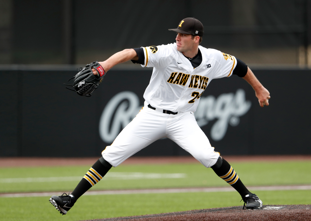 Iowa Hawkeyes pitcher Nick Allgeyer (24) during a double header against the Indiana Hoosiers Friday, March 23, 2018 at Duane Banks Field. (Brian Ray/hawkeyesports.com)
