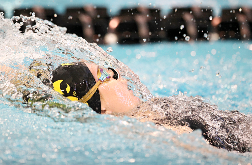 Iowa’s Anna Brooker swims in the women’s 200 yard backstroke preliminary event during the 2020 Women’s Big Ten Swimming and Diving Championships at the Campus Recreation and Wellness Center in Iowa City on Saturday, February 22, 2020. (Stephen Mally/hawkeyesports.com)
