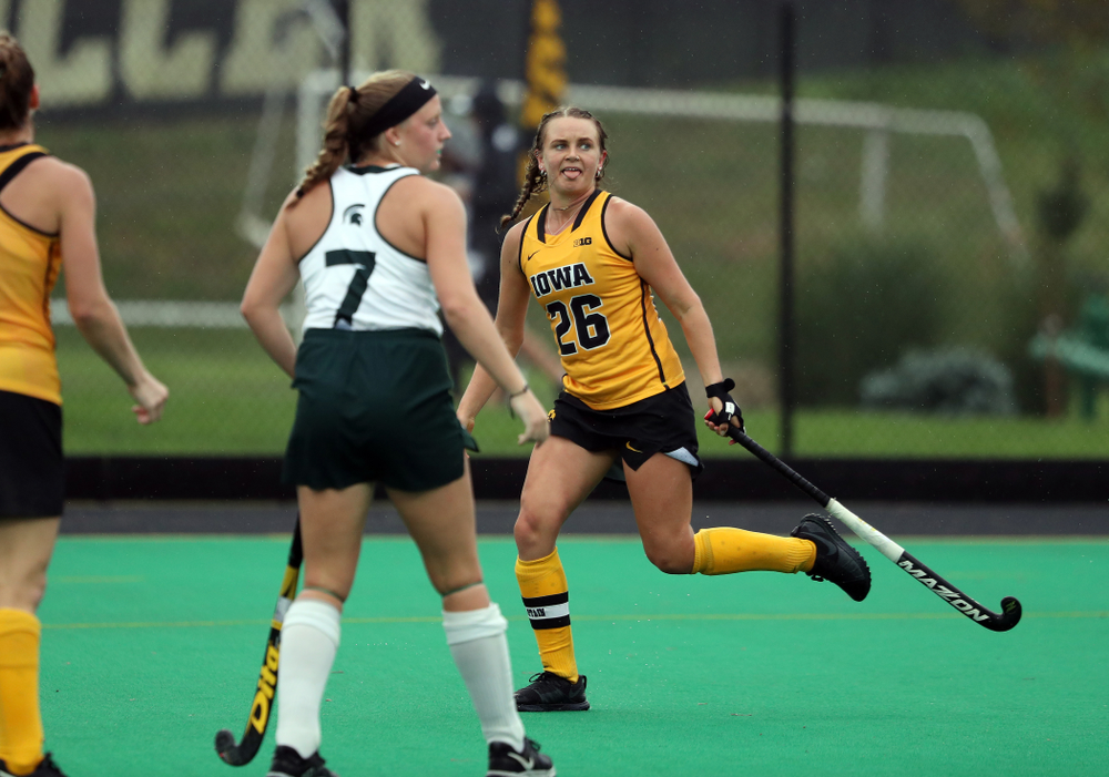 Iowa Hawkeyes forward Maddy Murphy (26) against the Michigan State Spartans Sunday, September 29, 2019 at Grant Field. (Brian Ray/hawkeyesports.com)