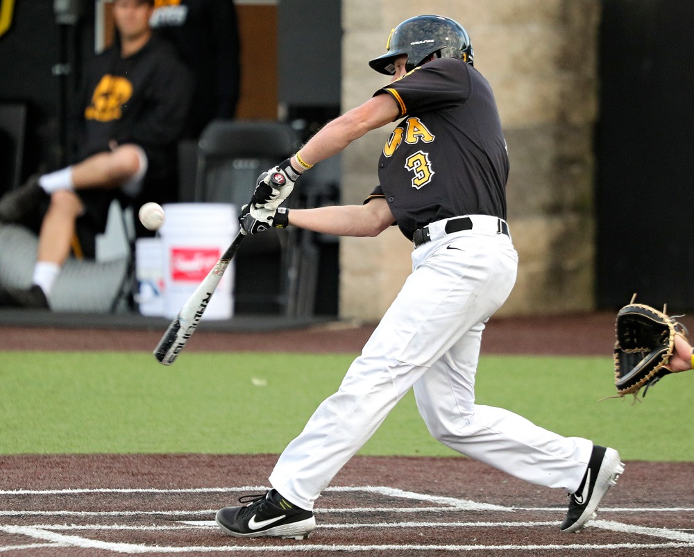 Iowa’s Sam Link (3) bats during the sixth inning of the first game of the Black and Gold Fall World Series at Duane Banks Field in Iowa City on Tuesday, Oct 15, 2019. (Stephen Mally/hawkeyesports.com)