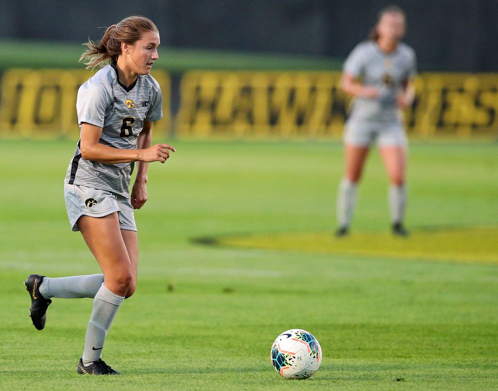 Iowa midfielder Isabella Blackman (6) moves with the ball during the first half of their match at the Iowa Soccer Complex in Iowa City on Friday, Sep 13, 2019. (Stephen Mally/hawkeyesports.com)