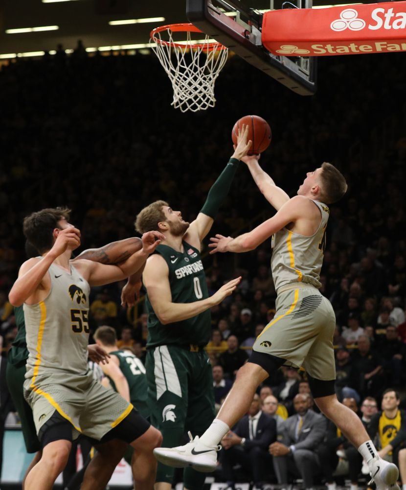Iowa Hawkeyes guard Joe Wieskamp (10) against the Michigan State Spartans Thursday, January 24, 2019 at Carver-Hawkeye Arena. (Brian Ray/hawkeyesports.com)