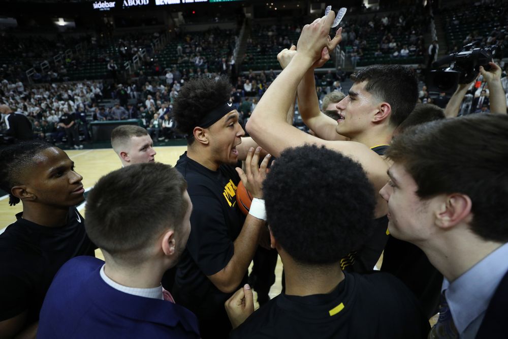 Iowa Hawkeyes forward Cordell Pemsl (35) and forward Luka Garza (55) against Michigan State Tuesday, February 25, 2020 at the Breslin Center in East Lansing, MI. (Brian Ray/hawkeyesports.com)