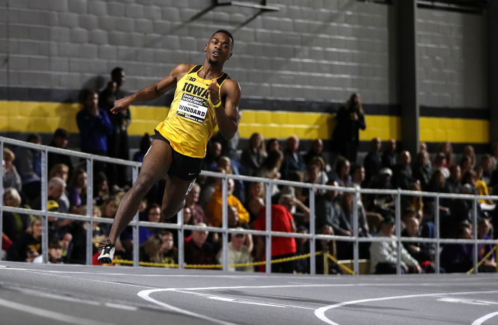 Iowa's Antonio Woodard runs the 300-meters during the Jimmy Grant Invitational Saturday, December 8, 2018 at the Recreation Building. (Brian Ray/hawkeyesports.com)