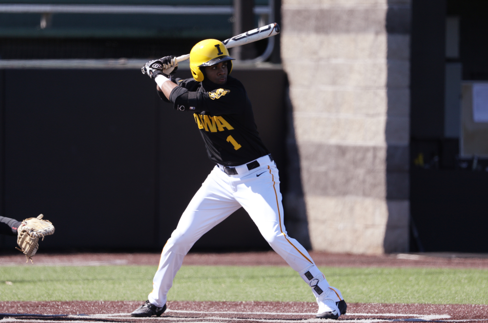Iowa Hawkeyes infielder Lorenzo Elion (1) against California State Northridge Sunday, March 17, 2019 at Duane Banks Field. (Brian Ray/hawkeyesports.com)