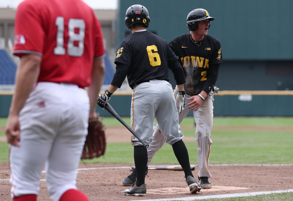 Iowa Hawkeyes infielder Brendan Sher (2) against the Nebraska Cornhuskers in the first round of the Big Ten Baseball Tournament Friday, May 24, 2019 at TD Ameritrade Park in Omaha, Neb. (Brian Ray/hawkeyesports.com)