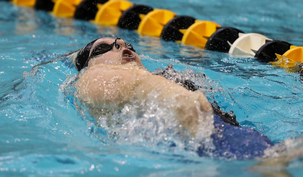 Iowa's Natalie McGovern competes in the 200-yard backstroke during the third day of the Hawkeye Invitational at the Campus Recreation and Wellness Center on November 17, 2018. (Tork Mason/hawkeyesports.com)