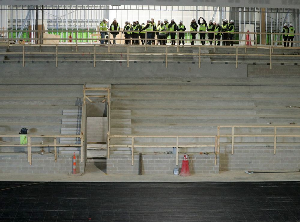 The Iowa Volleyball team and staff take a construction tour of Xtream Arena in Coralville on Thursday, January 30, 2020. (Stephen Mally/hawkeyesports.com)