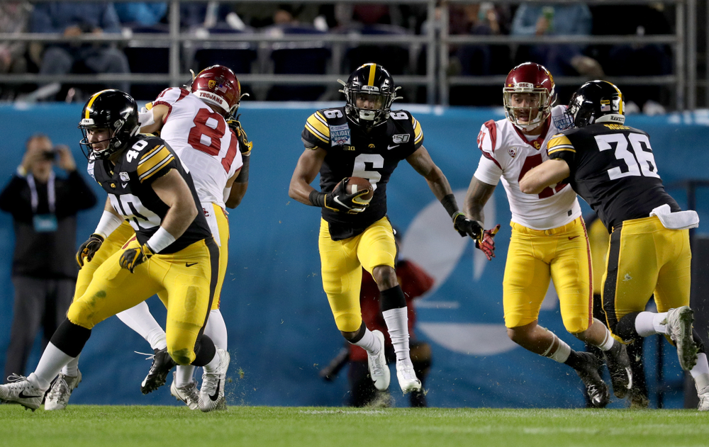 Iowa Hawkeyes wide receiver Ihmir Smith-Marsette (6) against USC in the Holiday Bowl Friday, December 27, 2019 at San Diego Community Credit Union Stadium. (Brian Ray/hawkeyesports.com)