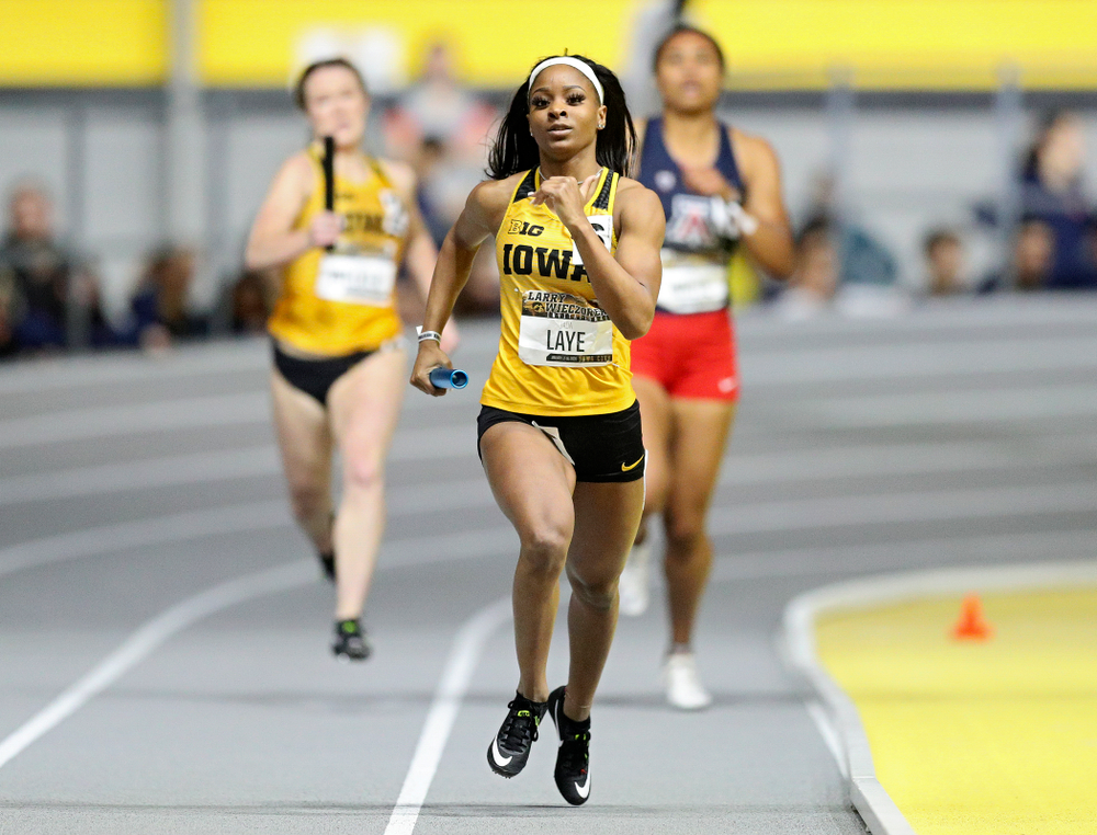 Iowa’s Jada Laye runs the women’s 1600 meter relay event during the Larry Wieczorek Invitational at the Recreation Building in Iowa City on Saturday, January 18, 2020. (Stephen Mally/hawkeyesports.com)