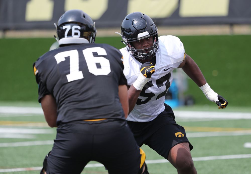 Iowa Hawkeyes defensive end Chauncey Golston (57) during the third practice of fall camp Sunday, August 5, 2018 at the Kenyon Football Practice Facility. (Brian Ray/hawkeyesports.com)