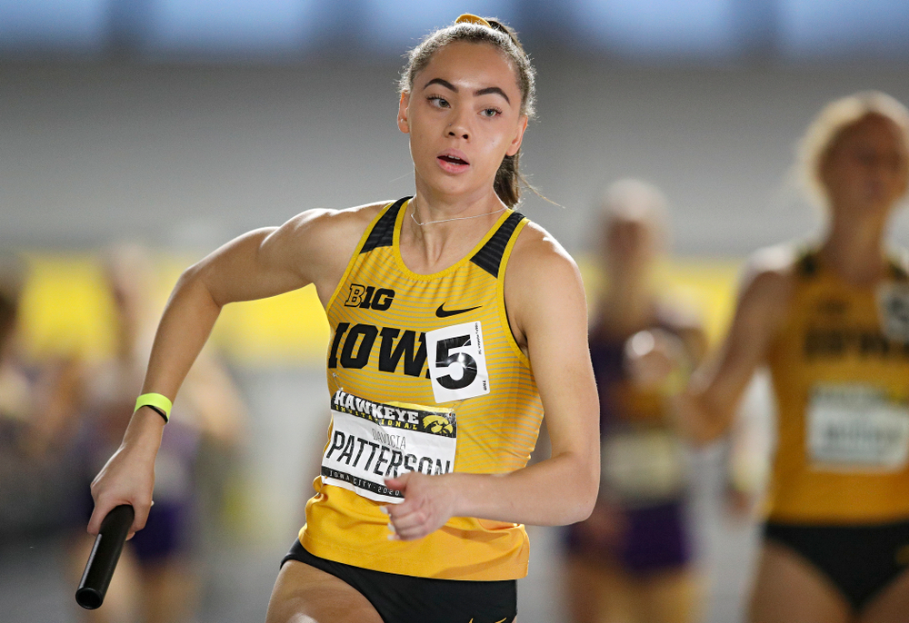 Iowa’s Davicia Patterson runs the women’s 1600 meter relay event during the Hawkeye Invitational at the Recreation Building in Iowa City on Saturday, January 11, 2020. (Stephen Mally/hawkeyesports.com)