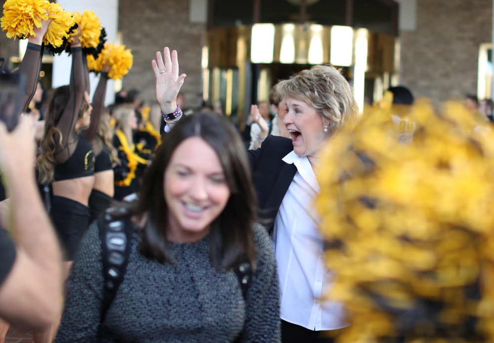 Iowa Hawkeyes head coach Lisa Bluder during a send off at the hotel before their game against the NC State Wolfpack in the regional semi-final of the 2019 NCAA Women's College Basketball Tournament Saturday, March 30, 2019 at Greensboro Coliseum in Greensboro, NC.(Brian Ray/hawkeyesports.com)