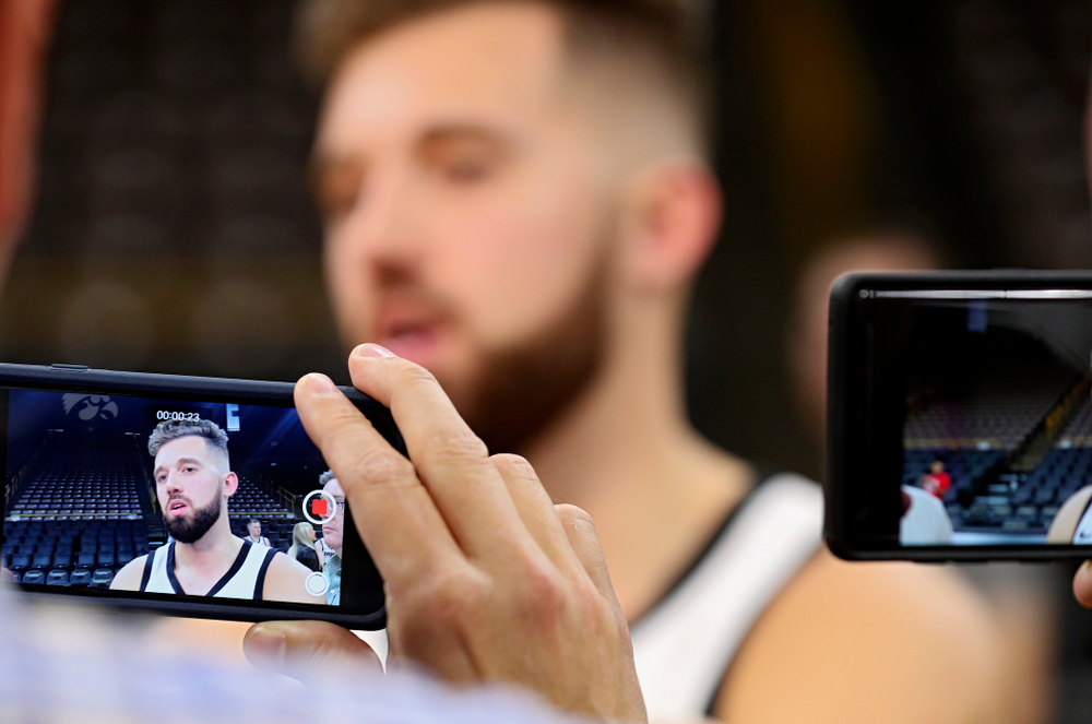 Iowa Hawkeyes guard Jordan Bohannon (3) answers questions during Iowa Men’s Basketball Media Day at Carver-Hawkeye Arena in Iowa City on Wednesday, Oct 9, 2019. (Stephen Mally/hawkeyesports.com)