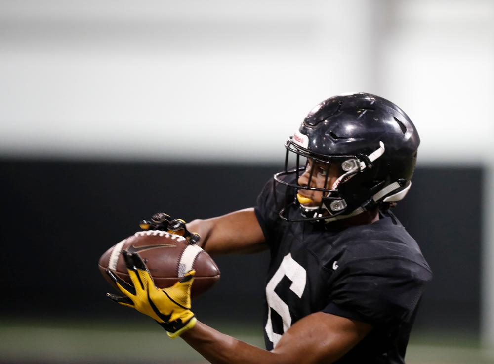 Iowa Hawkeyes wide receiver Ihmir Smith-Marsette (6) during spring practice No. 13 Wednesday, April 18, 2018 at the Hansen Football Performance Center. (Brian Ray/hawkeyesports.com)