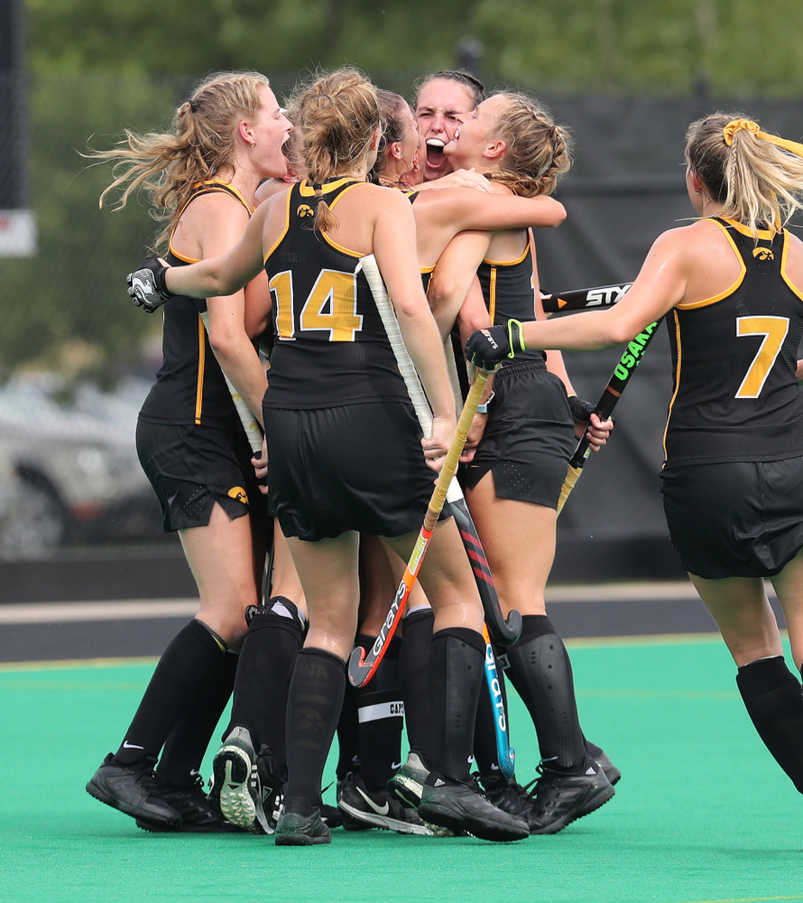 Iowa Hawkeyes defenseman Anthe Nijziel (6) celebrates after scoring against the Duke Blue Devils Sunday, September 15, 2019 at Grant Field. (Brian Ray/hawkeyesports.com)