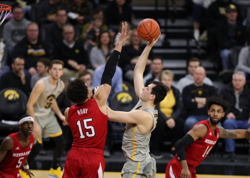 Iowa Hawkeyes forward Ryan Kriener (15) against the Nebraska Cornhuskers Sunday, January 6, 2019 at Carver-Hawkeye Arena. (Brian Ray/hawkeyesports.com)