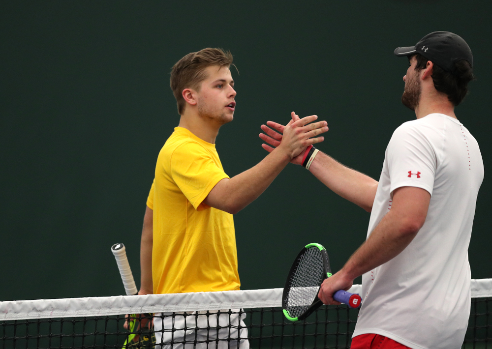 Will Davies against Utah Sunday, February 10, 2019 at the Hawkeye Tennis and Recreation Complex. (Brian Ray/hawkeyesports.com)