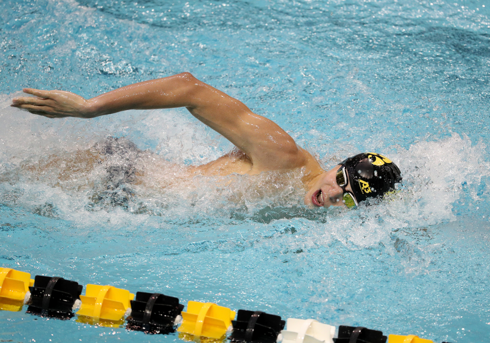 IowaÕs Andrew Fierke competes in the 1000-yard freestyle against Notre Dame and Illinois Saturday, January 11, 2020 at the Campus Recreation and Wellness Center. (Brian Ray/hawkeyesports.com)